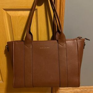 Poppy & Peonies Brown Leather Tote Bag